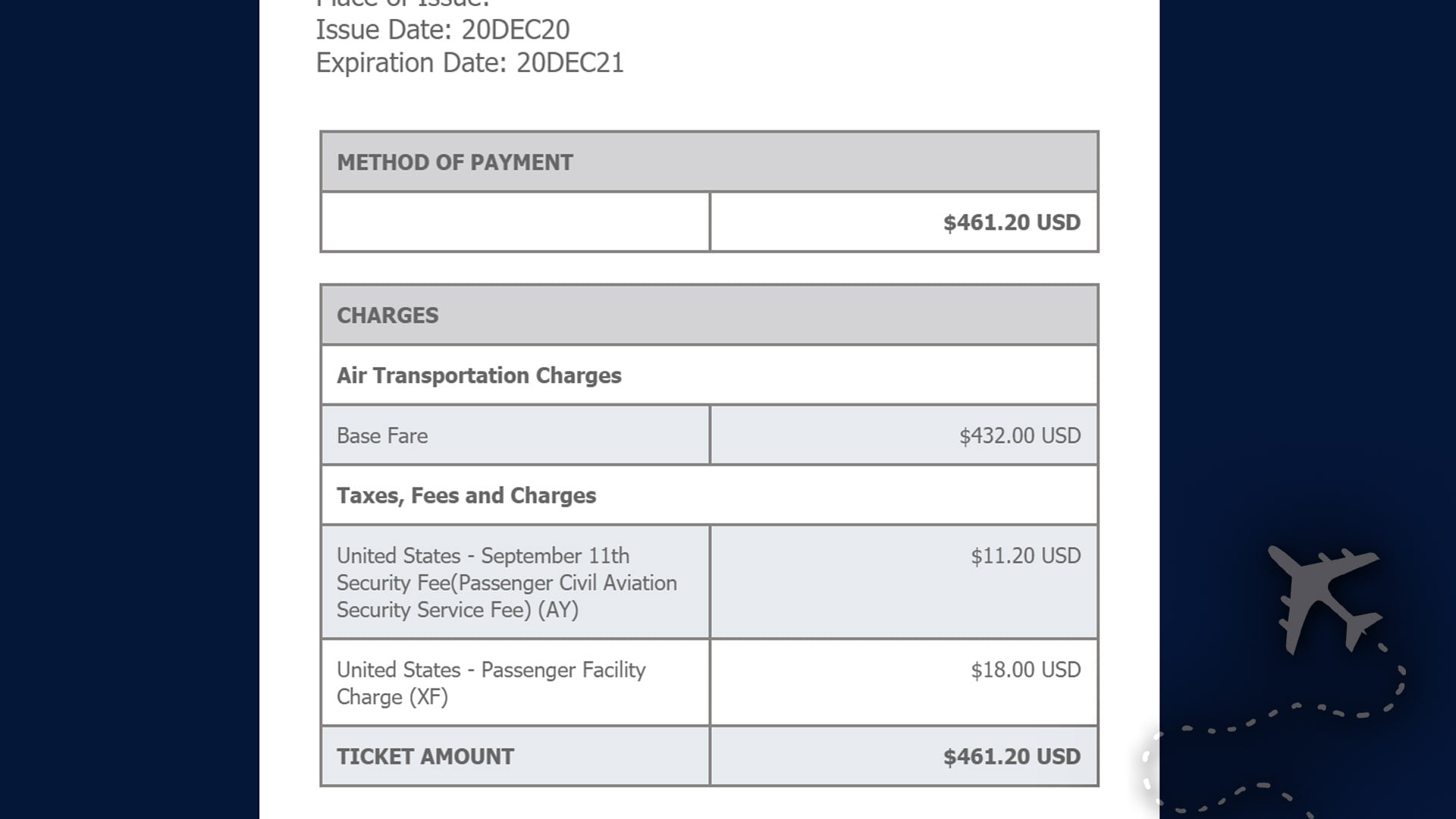 Flight Receipt Template