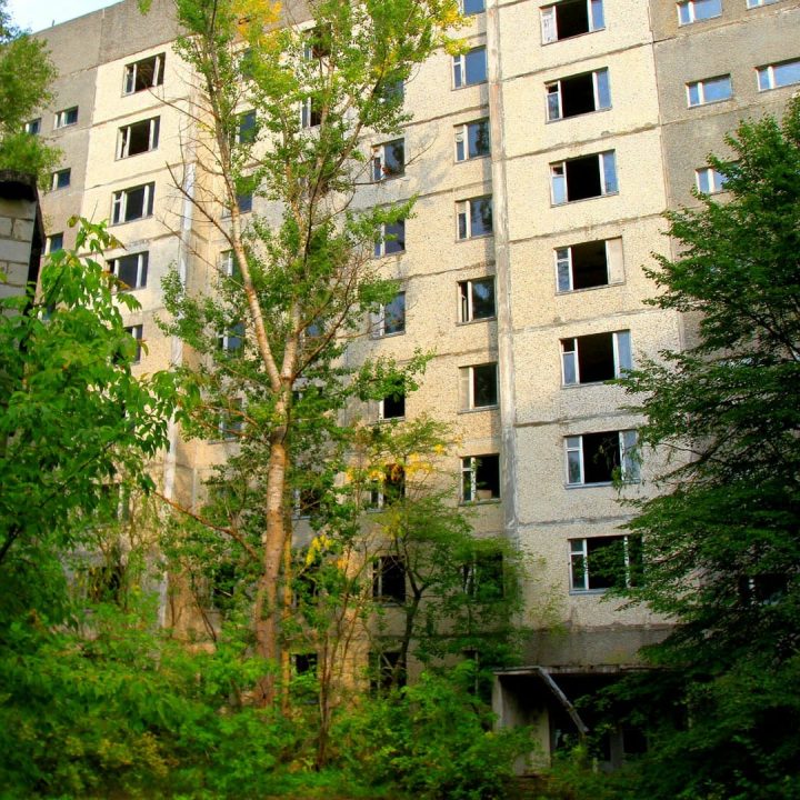 Apartment block in Pripyat, near the Chernobyl Power Plant