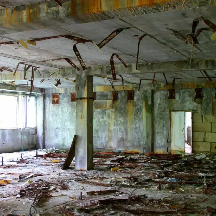 Inside an abandoned building in Chernobyl