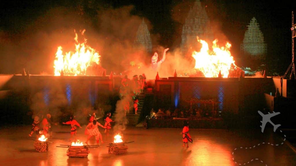 Ramayana Ballet set in front of the Prambanan temple.