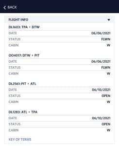 Flight receipt for Delta fare class purchased