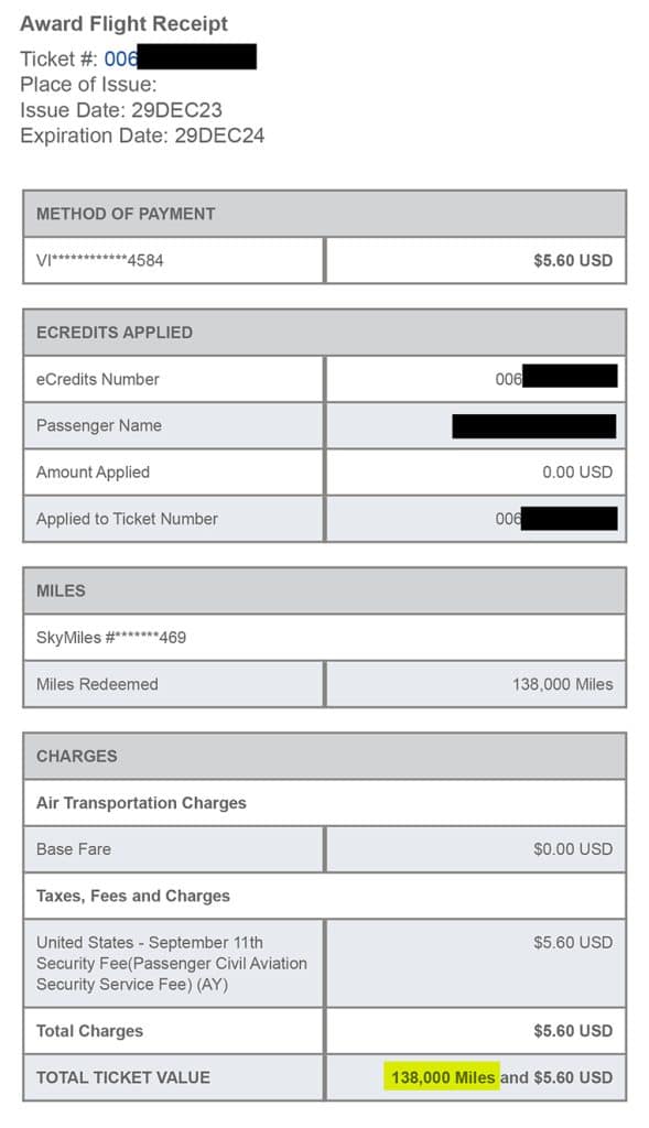 How to calculate the Delta MQD earning from the flight receipt